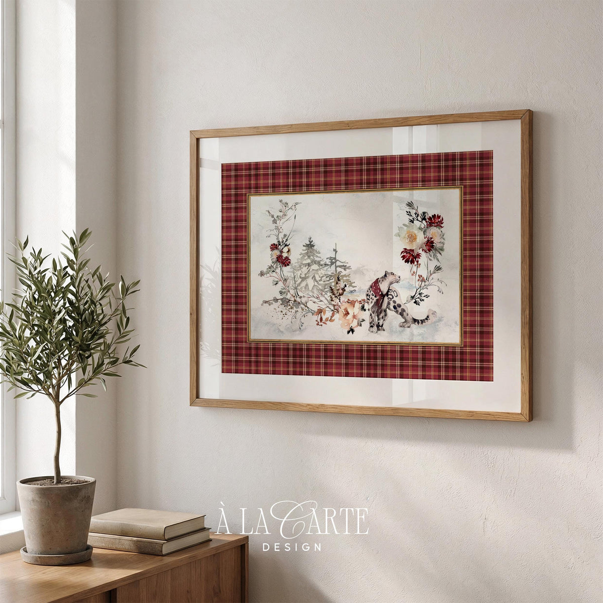 Forest animal portrait instant download for gallery wall — painterly artwork showcasing cozy woodland scene with soft florals