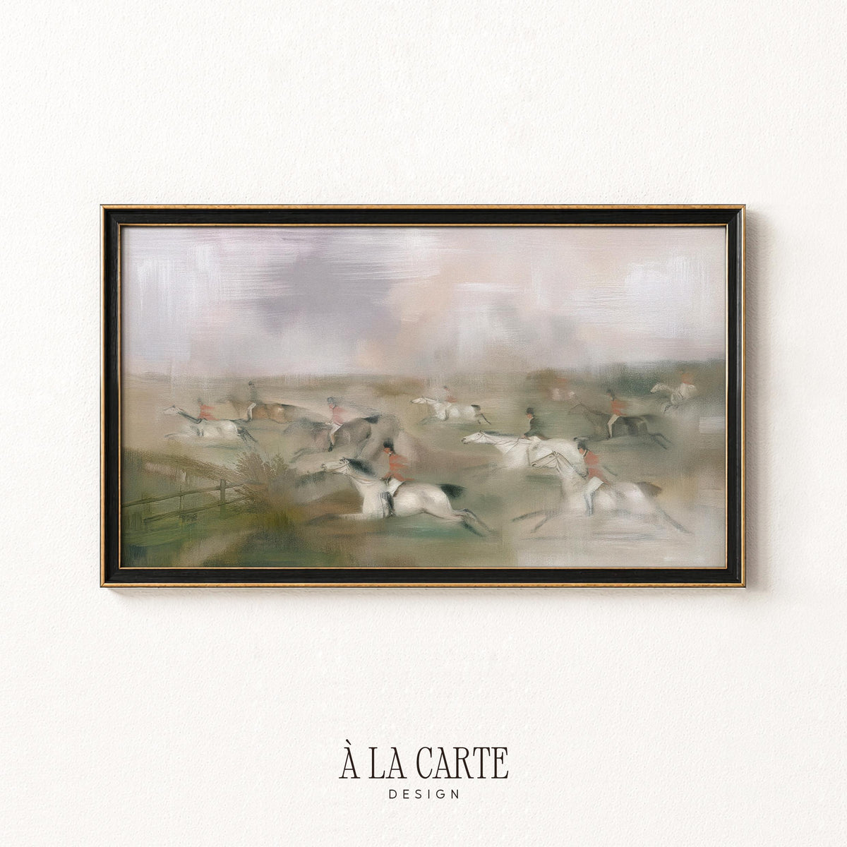 Pastoral horseback riding Samsung Frame TV download — blurred atmospheric artwork with open pasture and elegant country vibe