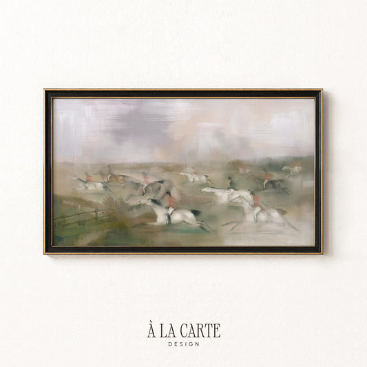 Pastoral horseback riding Samsung Frame TV download — blurred atmospheric artwork with open pasture and elegant country vibe