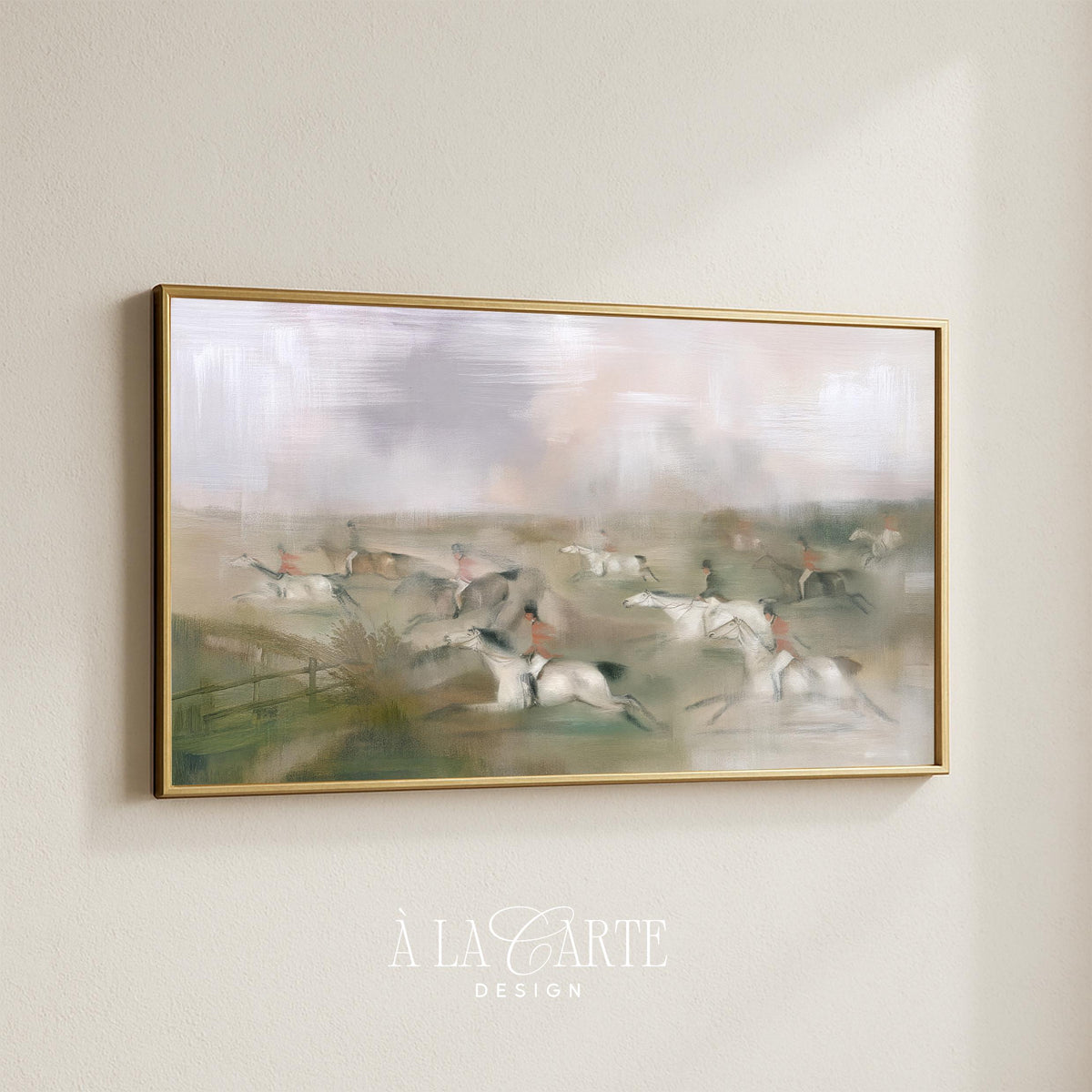 Scattered riders galloping Frame TV screensaver — atmospheric pastoral scene with soft brushwork and weathered country elegance
