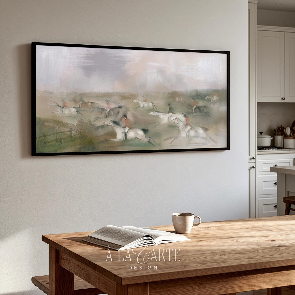 Horse riders in motion TV art download — rustic pastoral composition with faded neutral palette and sophisticated mood