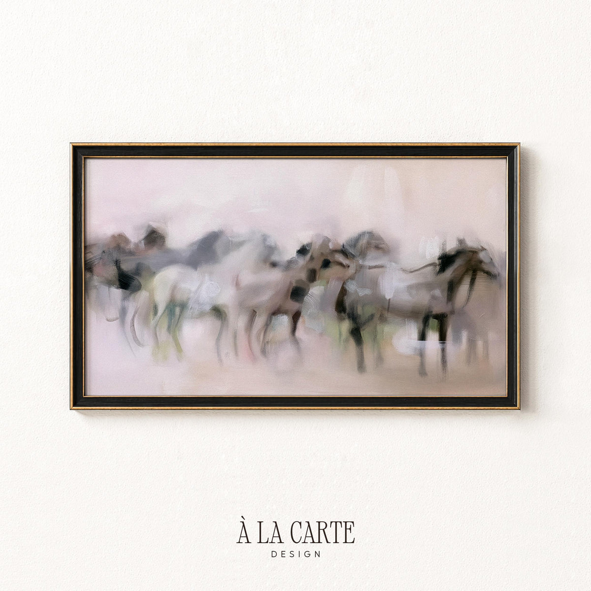 Gentle horse herd Frame TV art for modern farmhouse — sophisticated TV art download with soft neutral background