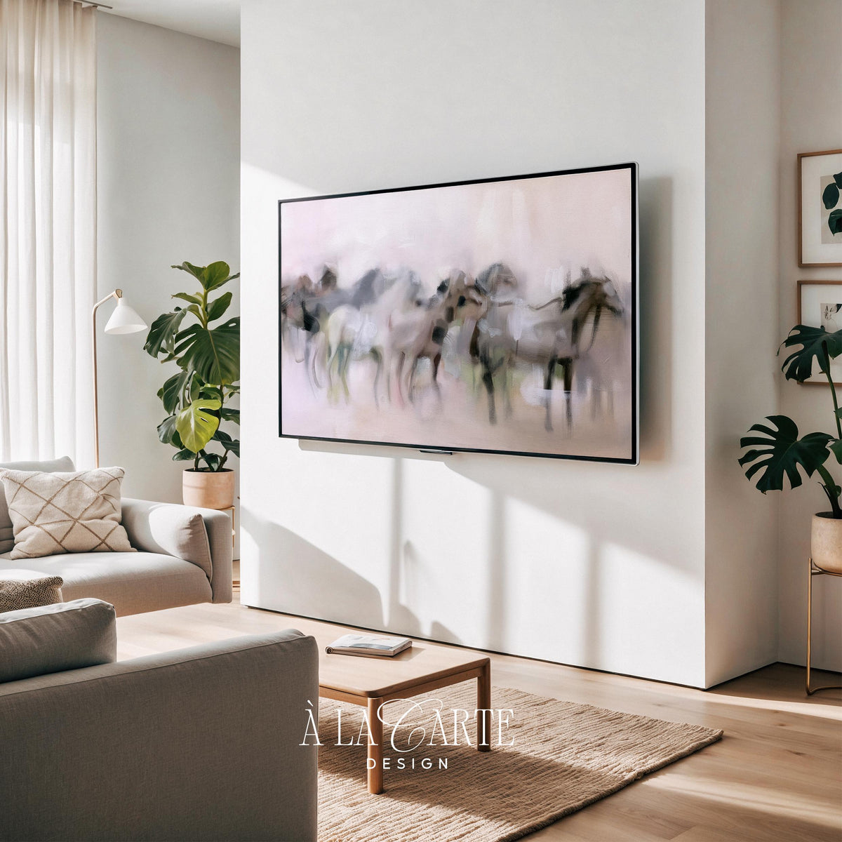 Dreamy equestrian Samsung Frame TV artwork — moody TV art for contemporary spaces with subtle earthy tones