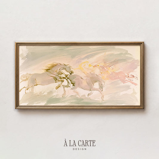 Gestural horse racing Frame TV screensaver — airy cottagecore-adjacent TV art with blended muted colors