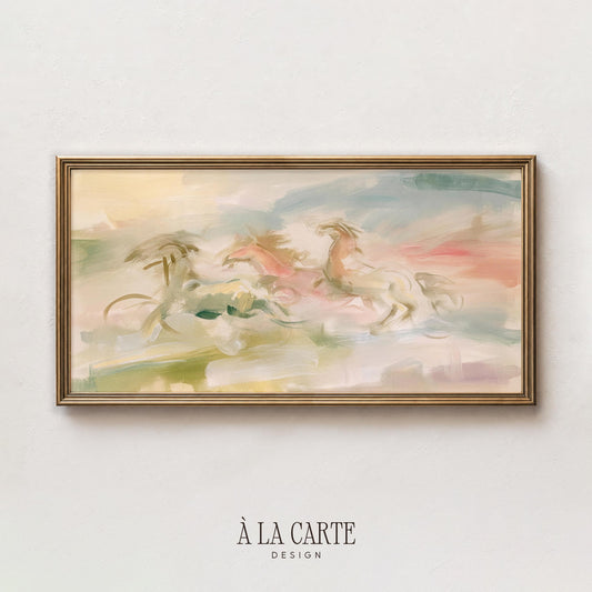 Running horses Frame TV download — cottagecore aesthetic with airy pastel palette and impressionistic blended technique