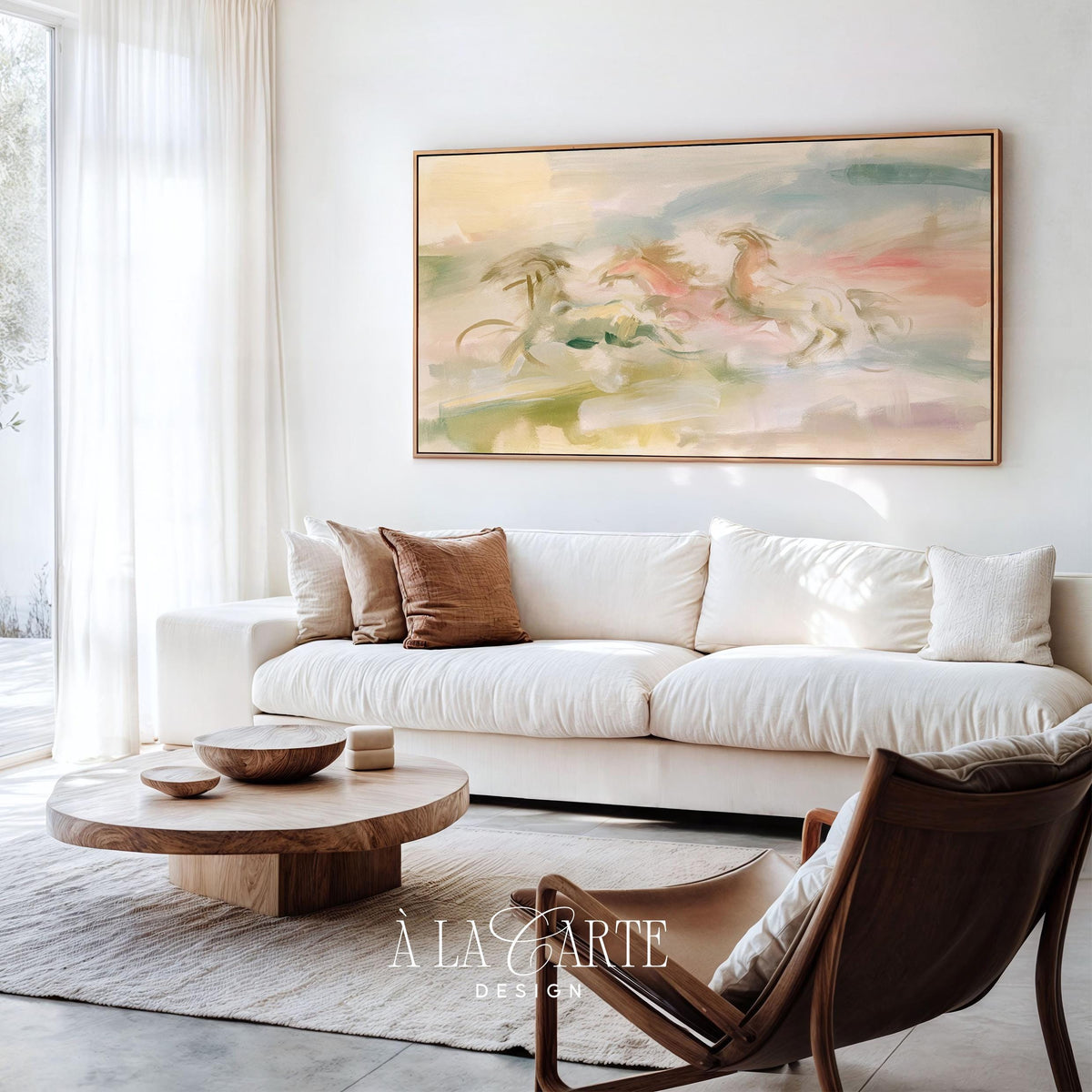 Soft equestrian abstract TV art — romantic pastoral scene with airy color palette perfect for cottagecore home display