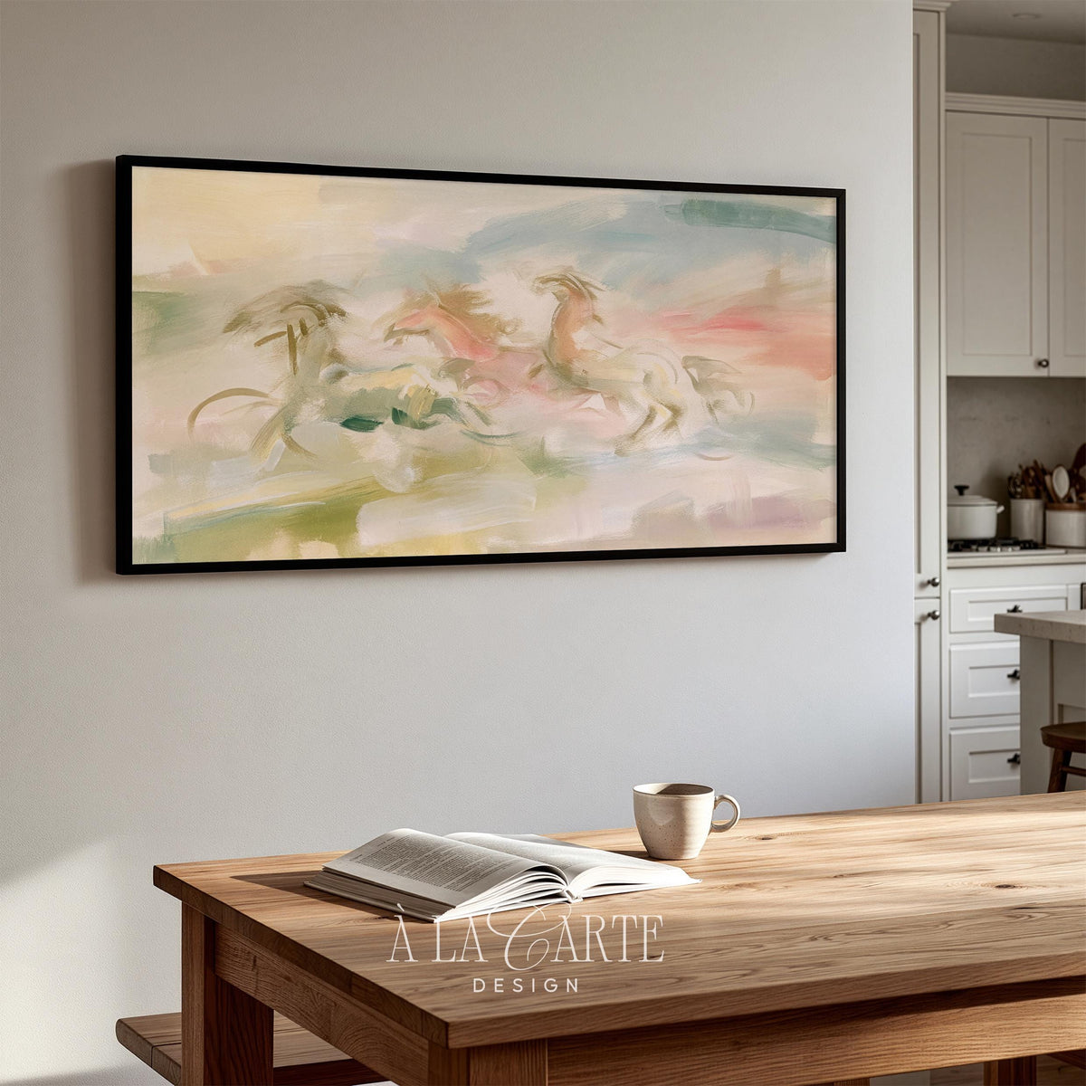 Wild herd running Frame TV art for calm spaces — dreamy abstract equestrian with gentle brushstrokes and tranquil muted tones