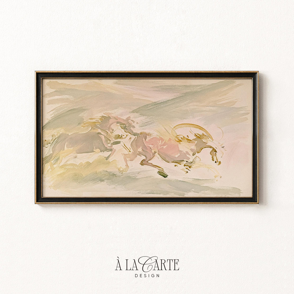 Painterly galloping equines TV art for modern home — calming Frame TV screensaver with loose brushwork and romantic mood