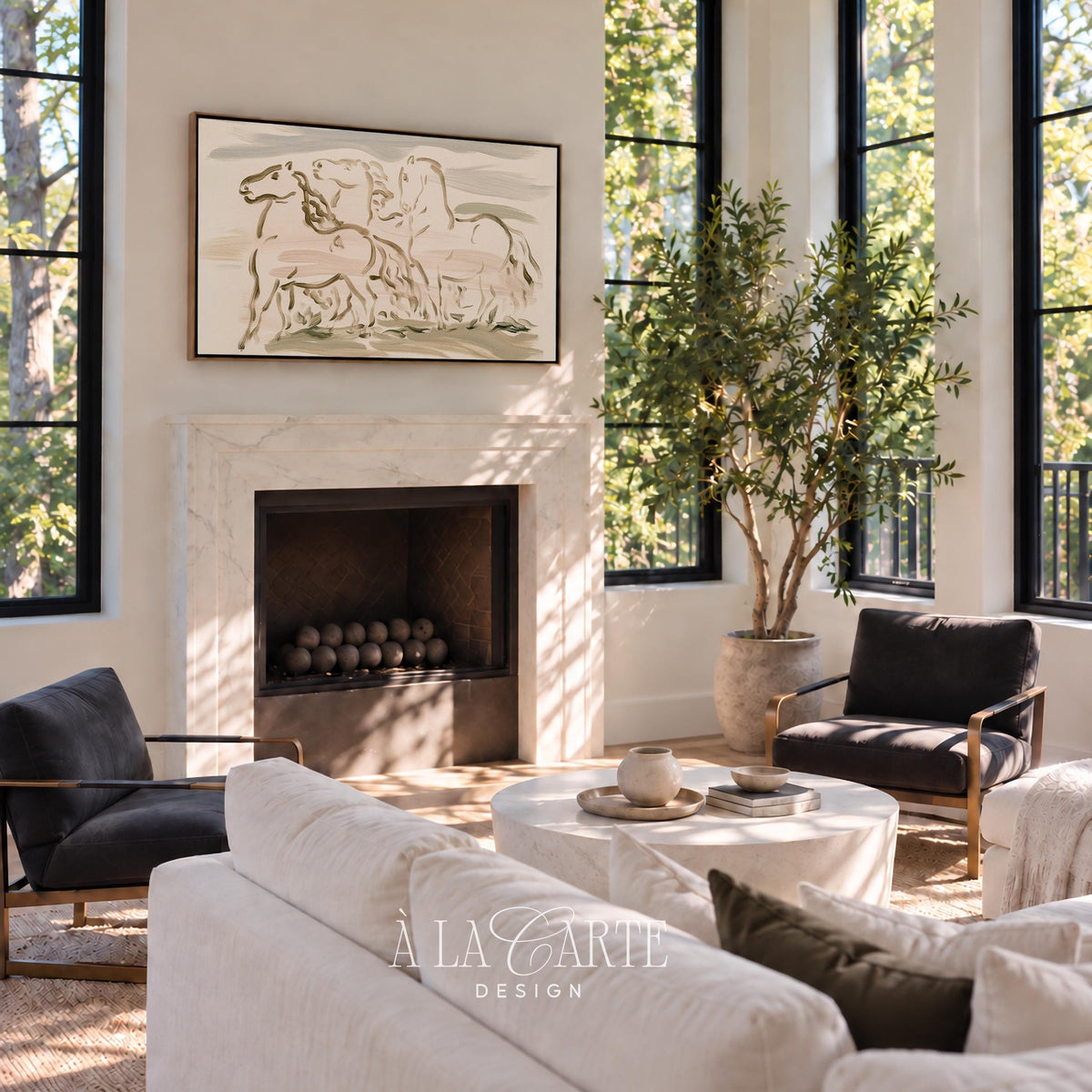 Abstract equestrian Samsung Frame TV art — minimalist horse illustration digital download with soft muted tones and farmhouse aesthetic