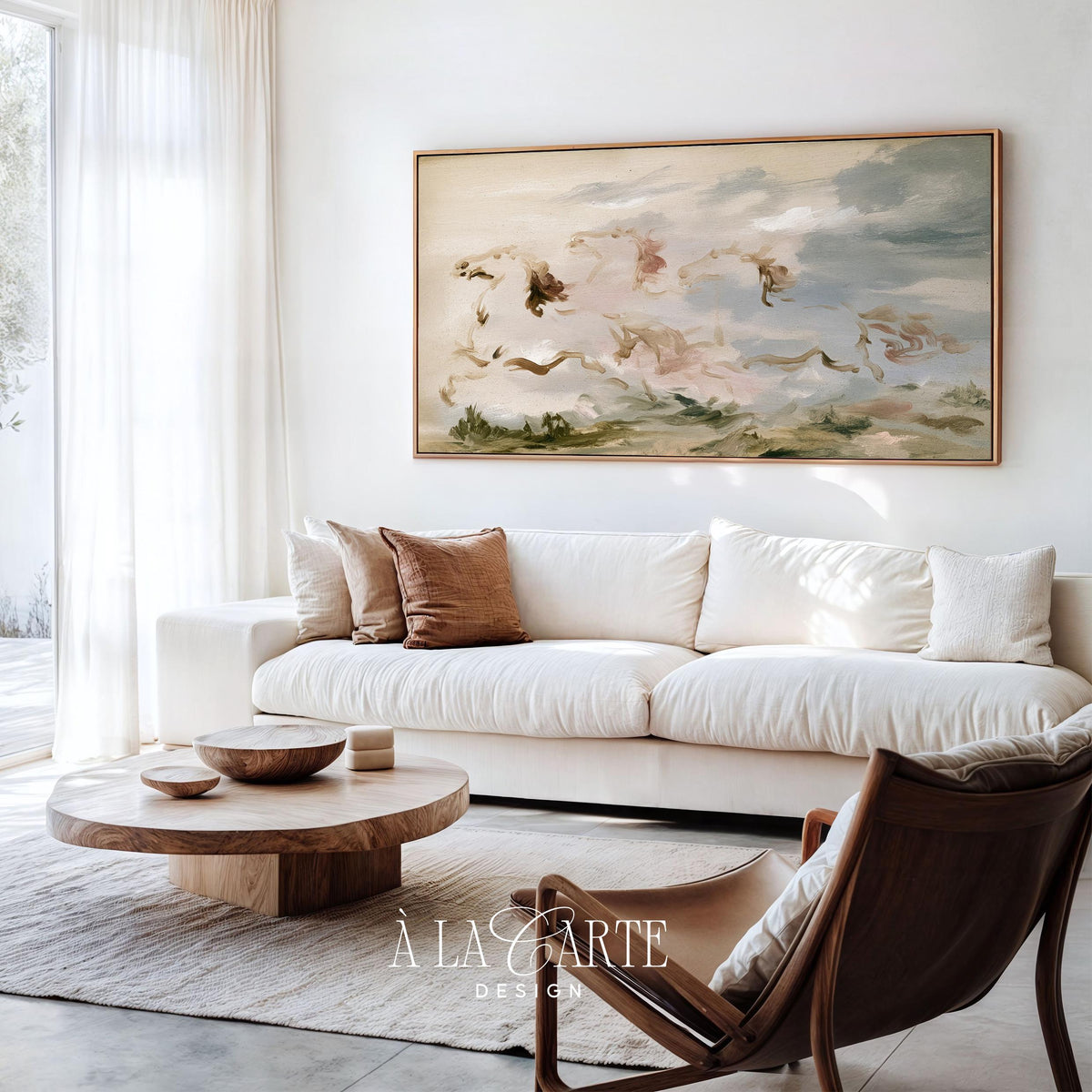 Loose brushstroke horse painting Frame TV art — misty cloud landscape TV screensaver with muted neutral palette