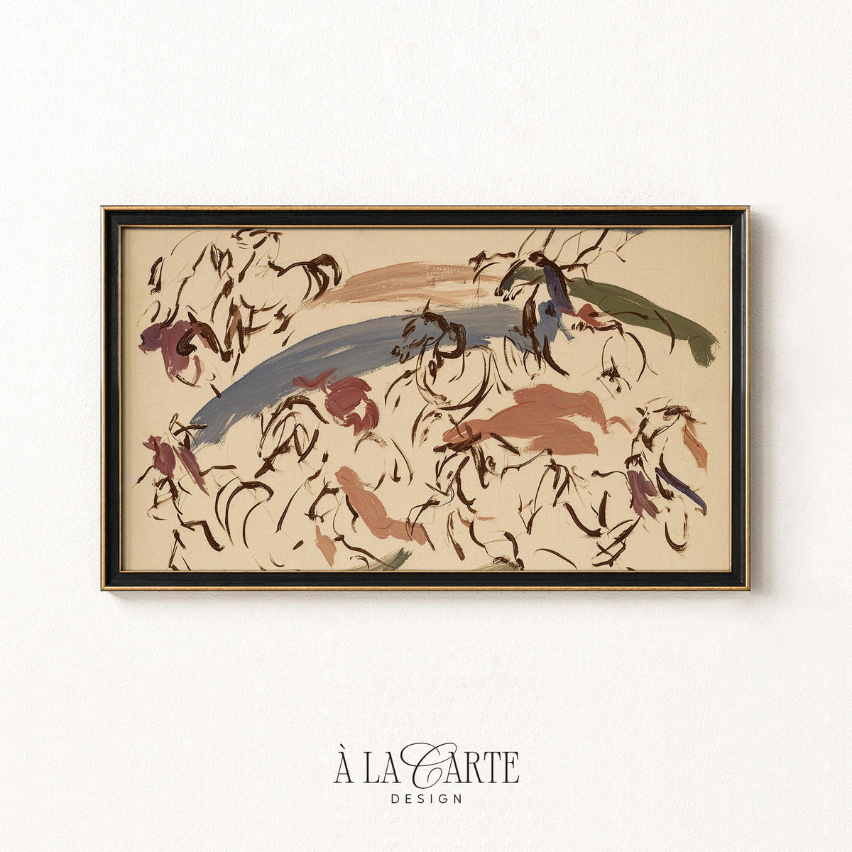 Modern abstract horses Samsung Frame TV art — sophisticated TV download with swirling lines evoking manes and tails in muted tones