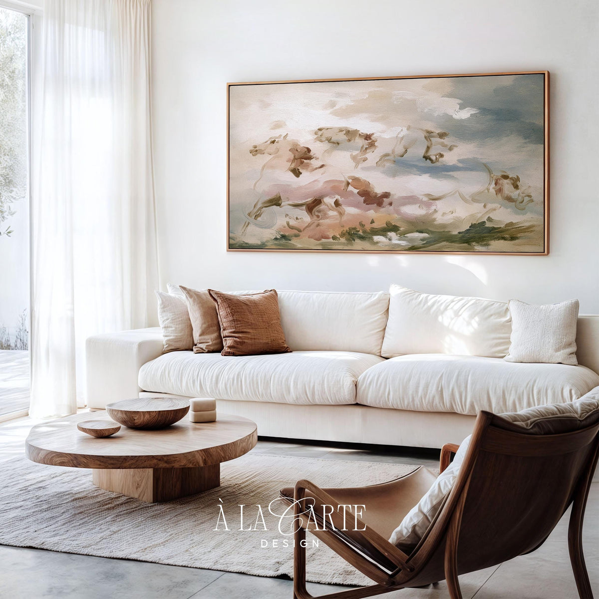 Antique-style horse painting digital art for TV — movement-filled composition with blended sky tones and soft cottagecore aesthetic