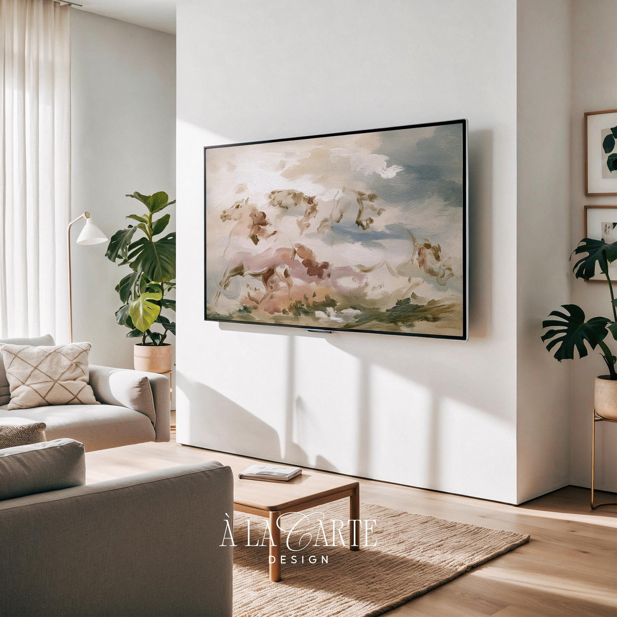 Herd of running horses Frame TV download — vintage fine art rendering with loose impressionistic brushwork and serene cream-colored washes