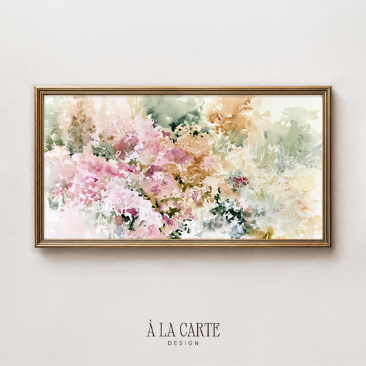 Romantic floral Samsung Frame TV screensaver — loose brushwork abstract flowers with airy, elegant color palette