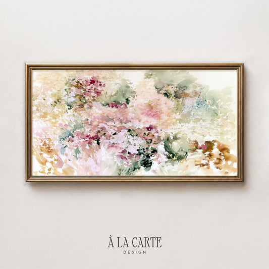 Soft botanical TV art for modern spaces — abstract flower clusters in blush, cream, and sage watercolor style for Frame TV screensaver