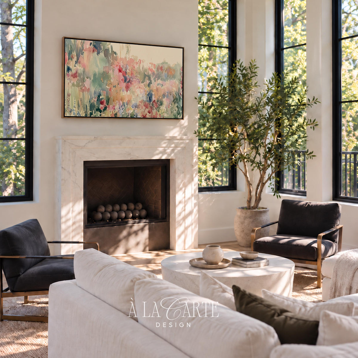 Soft cottagecore bloom field Samsung Frame TV art — romantic garden aesthetic with blended watercolor florals throughout