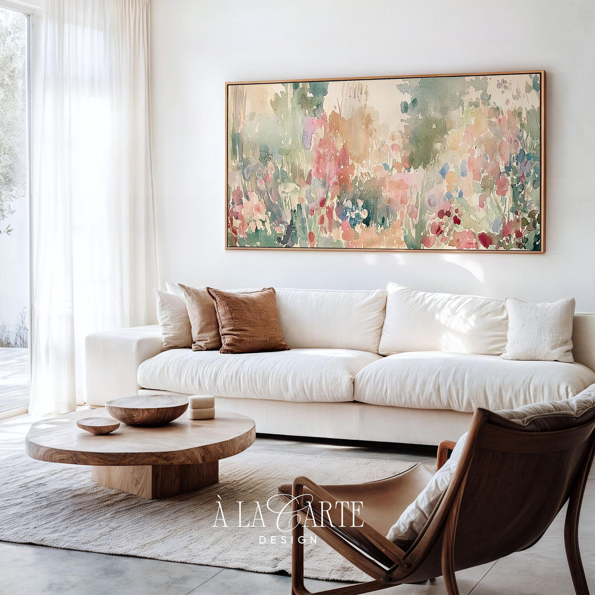 Wildflower meadow Frame TV art — soft watercolor floral Samsung Frame TV screensaver with blush pink and sage green tones