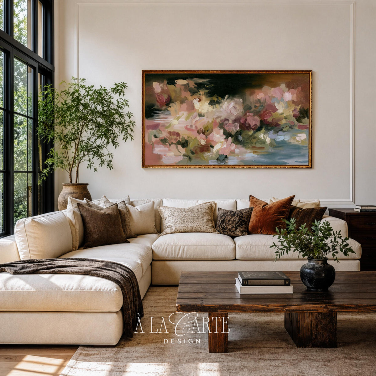 Artistic floral display digital art for Samsung Frame featuring textured brushstrokes and cottagecore elegance