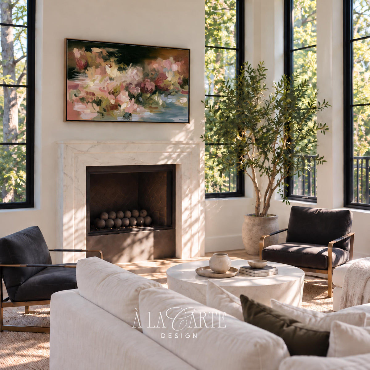 Romantic floral composition Frame TV download with dramatic dark backdrop and delicate blended petals