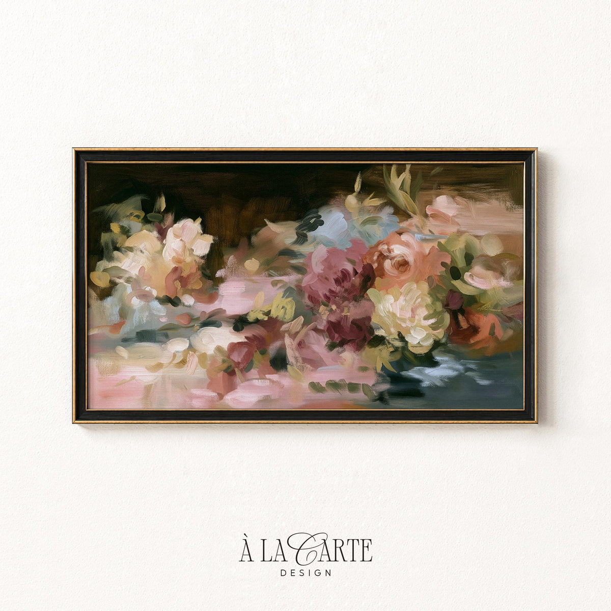 Lush botanical arrangement Frame TV art download — romantic still-life with impasto texture, moody jewel tones for elegant bedroom displays