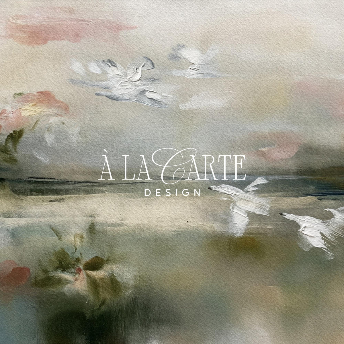Dreamy wetland Frame TV art for home — graceful fowl in flight surrounded by loose pink flowers and sage greenery