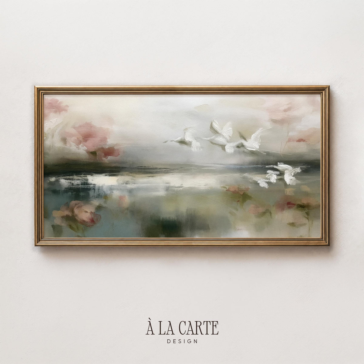 Soaring birds digital art for Frame TV — vintage-inspired nature scene with textured brushstrokes and serene cottagecore mood