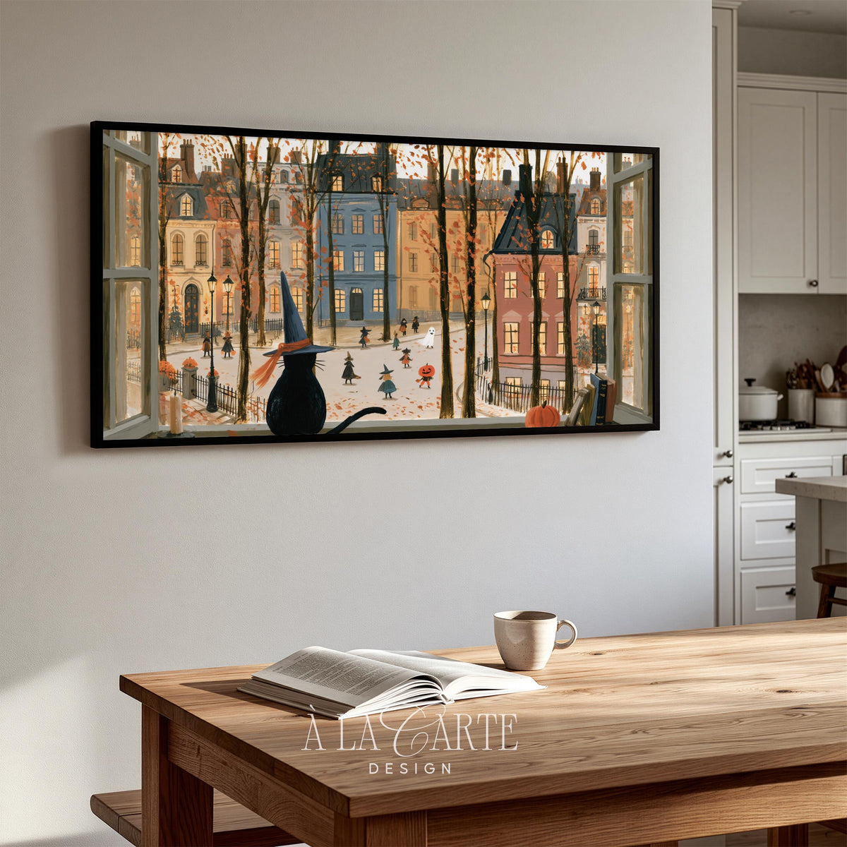 Halloween cat digital art for TV — Frame TV artwork with cozy storybook charm, pumpkin decor, and charming countryside aesthetic