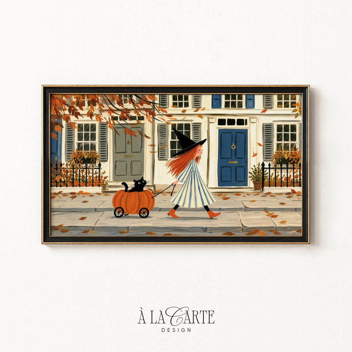 Nostalgic storybook Frame TV art download for bedroom — textured painting of moonlit countryside village with rustic autumn color palette and whimsy