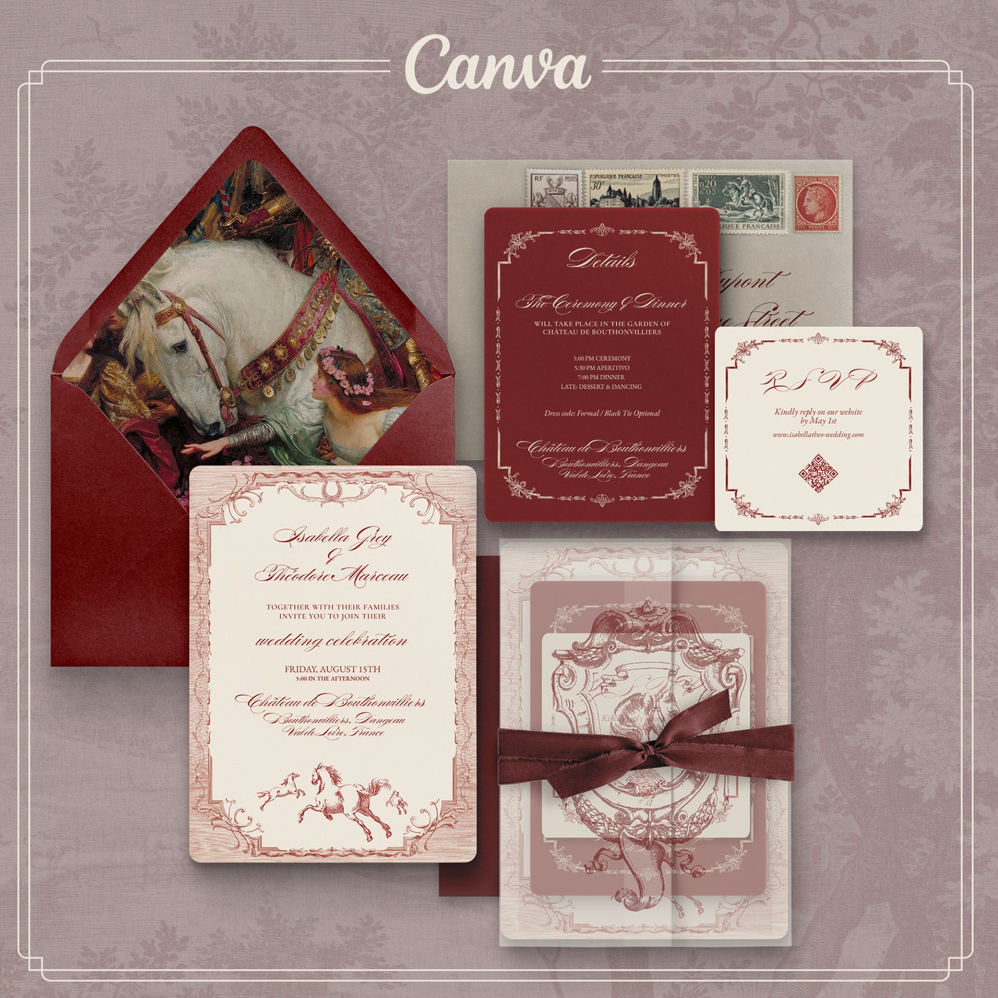 Equestrian Wedding Invitation Suite | Editable Canva Template