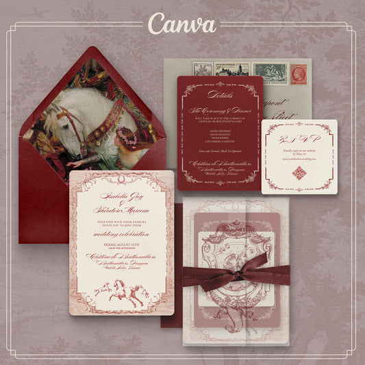 Equestrian Wedding Invitation Suite | Editable Canva Template