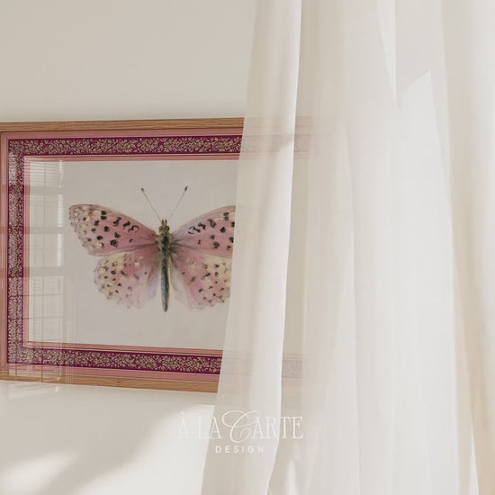 Vintage Pink Moth Print | Antique Ornate Frame Butterfly Painting | Cottagecore Printable Wall Art H384