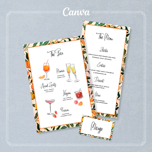 Sorrento Menu Boissons et Dîner Fantaisie | Modèle Canva Modifiable