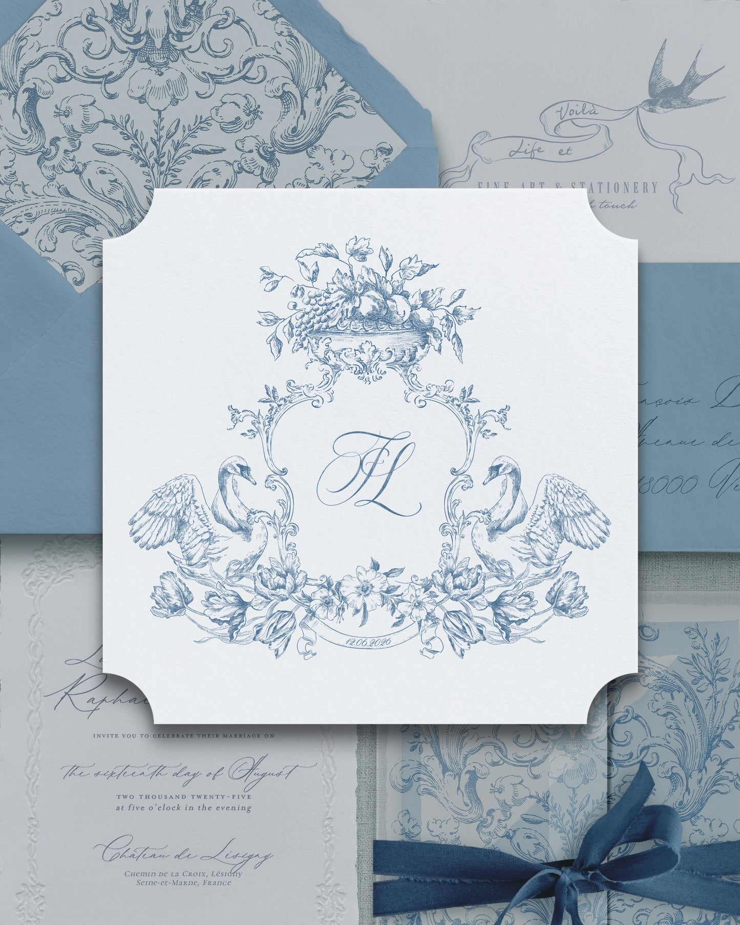 Hand Illustrated Crest with Monogram for Weddings and Ex Libris