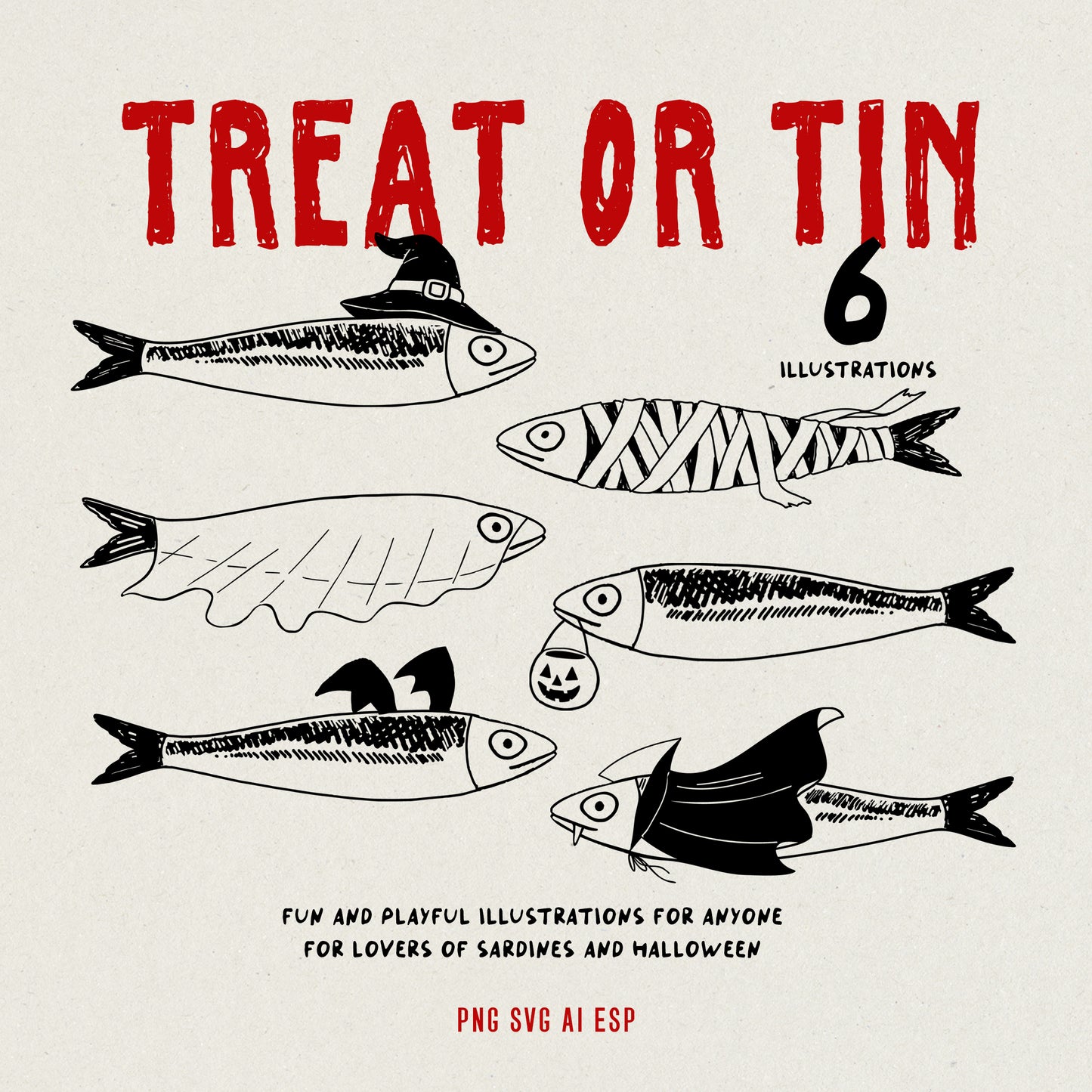 Treat or Tin | Quirky Halloween Sardines | Clipart Pack