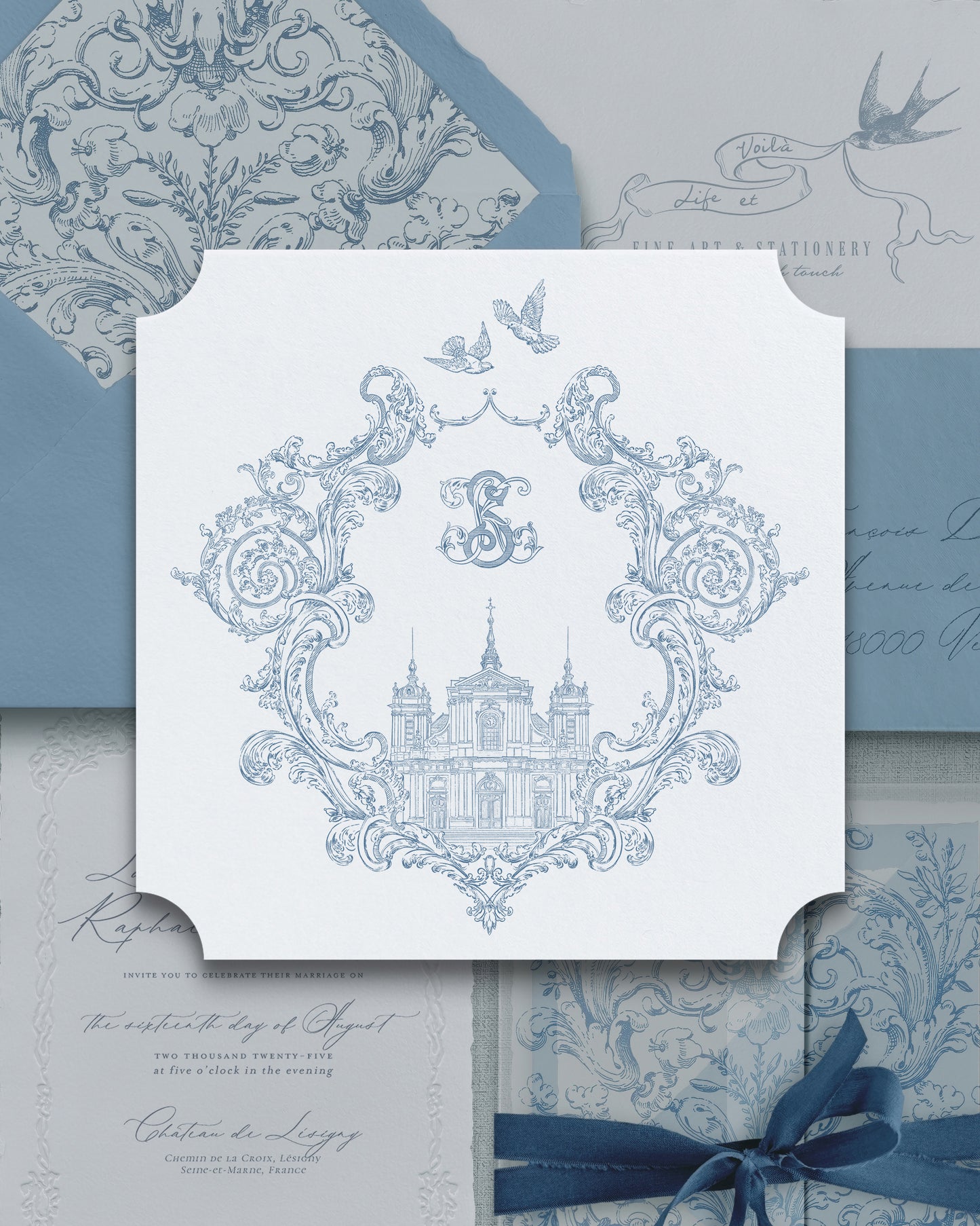 Hand Illustrated Crest with Monogram for Weddings and Ex Libris