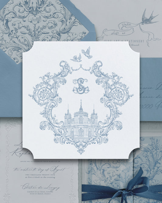 Hand Illustrated Crest with Monogram for Weddings and Ex Libris