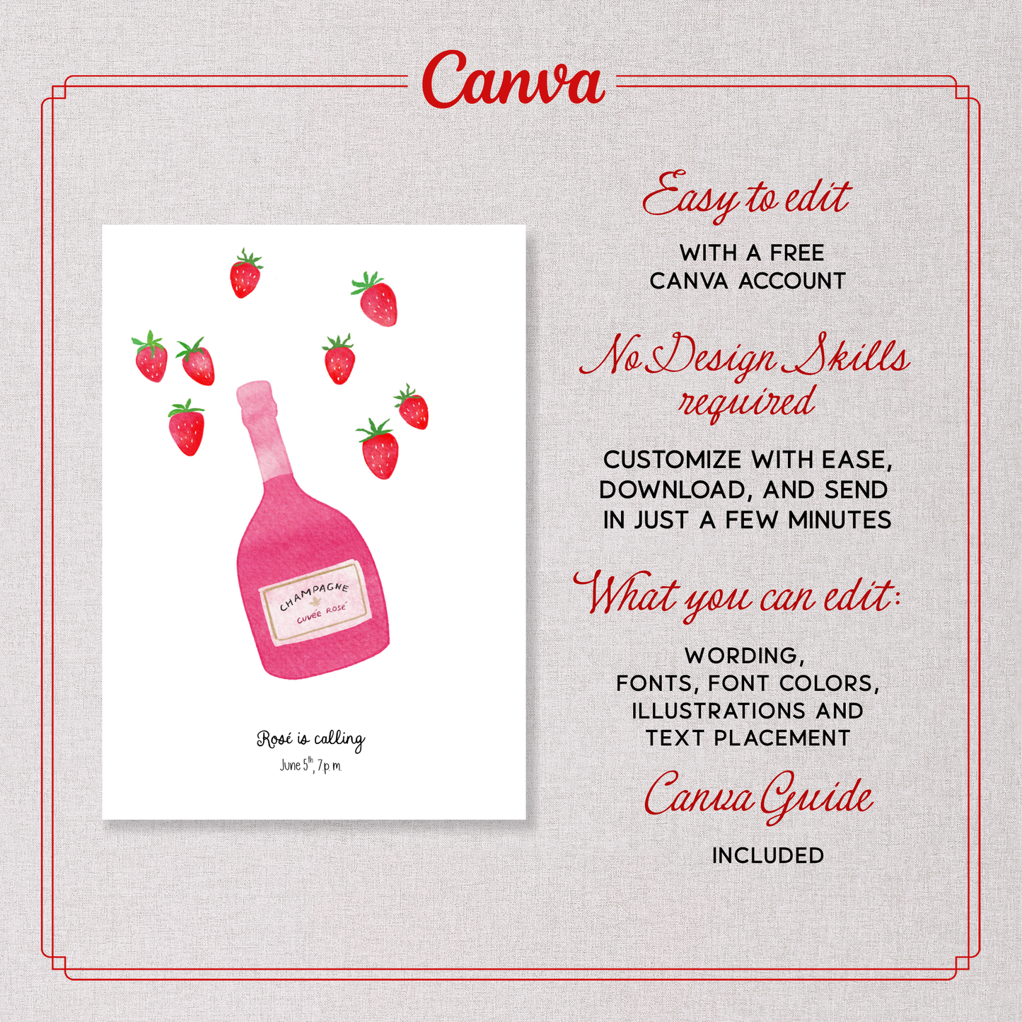 Champagne Soiree Whimsical Invitation | Editable Canva Template