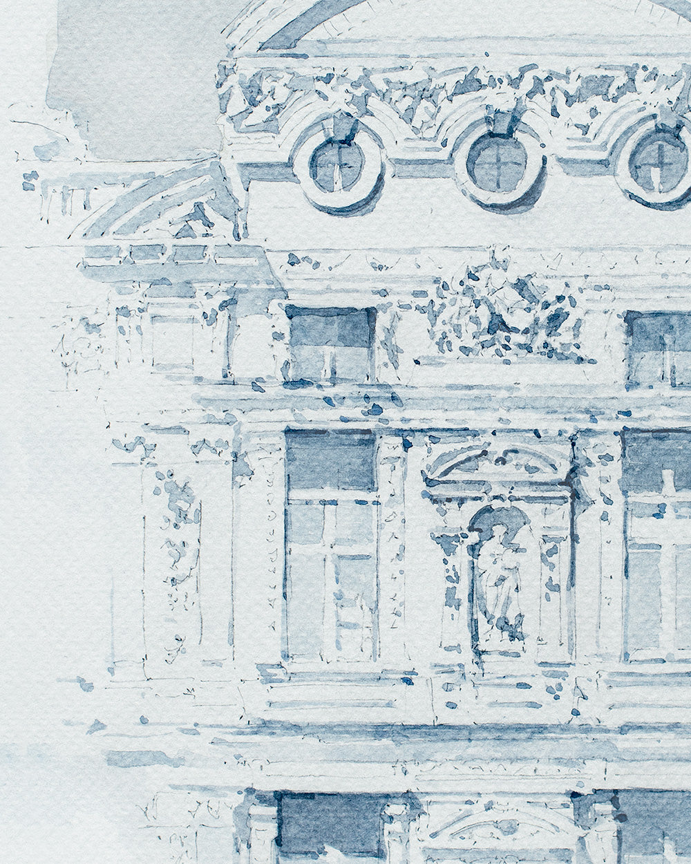 Facade of Louvre Original  Watercolor