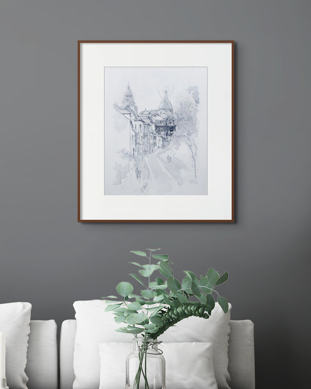Rue de Montmartre Aquarelle Originale Monochrome