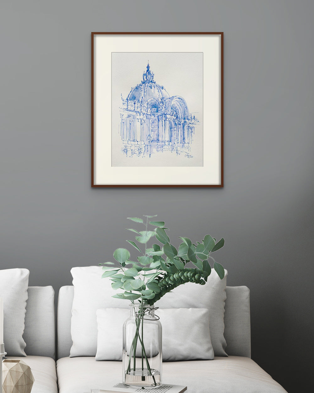 Petit Palais Blue Acquerello e inchiostro Bozzetto originale