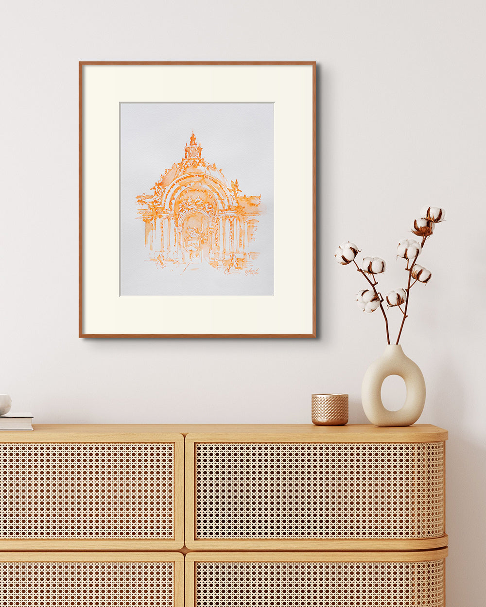 Petit Palais Orange Watercolor and Ink Original Sketch