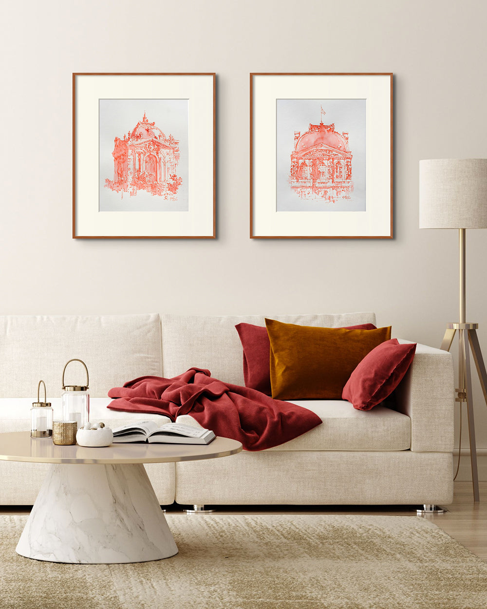 Esquisse originale à l'aquarelle et à l'encre rouge du Petit Palais