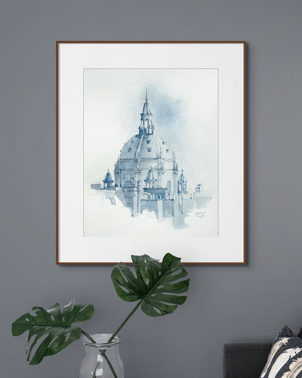La Chapelle de la Sorbonne Aquarelle monochrome originale